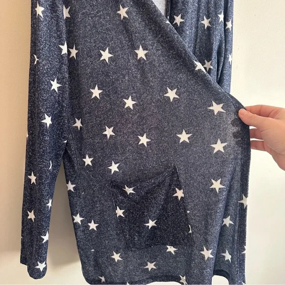 Lucky Brand Star Print Cardigan with Hood, Blue and White, Women’s Size L - Picture 4 of 11